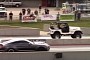 Jeep CJ Goes Drag Racing on Mud Tires, Takes on Mustang and Camaro