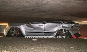 Jeep Grand Cherokee SRT8 Gets Crushed Under a Freeway Ramp in Bizzare LA Crash