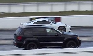 Jeep Grand Cherokee SRT8 vs Porsche 911 Turbo Drag Race Is Surprisingly Close