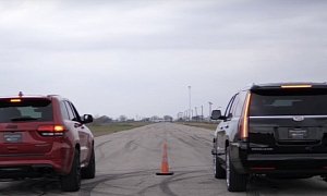 Jeep Grand Cherokee Trackhawk Drag Races 800 HP Cadillac Escalade, America Wins