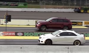 Jeep Grand Cherokee Trackhawk Drag Races Cadillac ATS-V in Super-Tight Battle