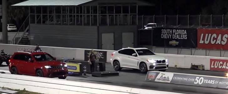 Jeep Grand Cherokee Trackhawk vs. BMW X6 M Drag Race