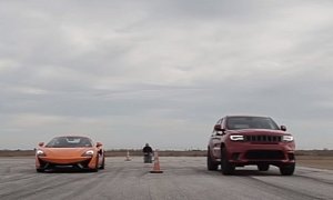 Jeep Grand Cherokee Trackhawk vs. McLaren 570S Drag Race Is Brutal