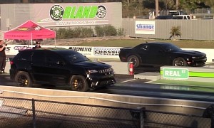 Jeep Trackhawk Races Dodge Challenger Hellcat, Someone Gets a Black Eye, Twice