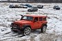 Jeep Wrangler Meets Pack of Light Dacia Dusters, Muddy Winter Challenges Arise