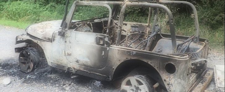 Jeep Wrangler TJ burned to a crisp in fireworks explosion