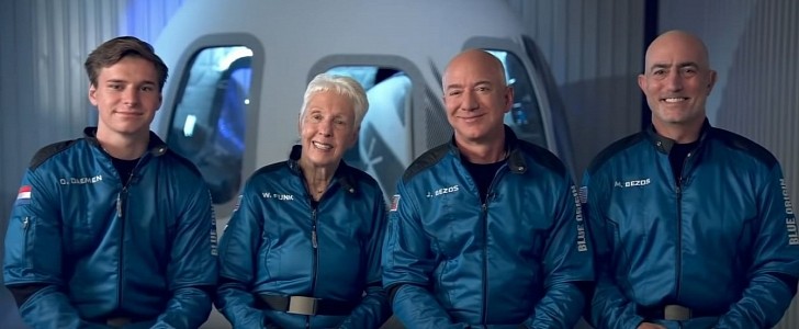 Jeff Bezos and the crew on the first flight of Blue Origin's New Shepard rocket