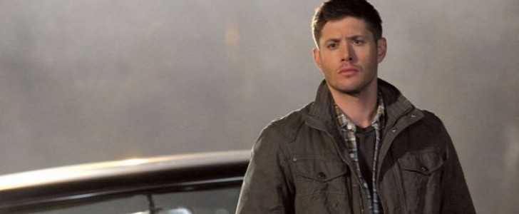 Jensen Ackles as Dean in Supernatural, with his "baby" Impala