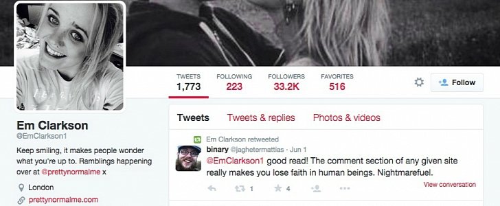 Emily Clarkson twitter page