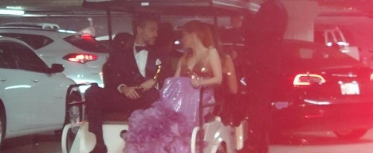 Jessica Chastain Leaving the Oscars in a Golf Cart