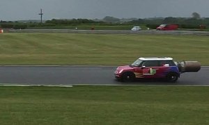 Jet-Powered Mini Cooper Crashes at First Turn, Resembles Wacky Races