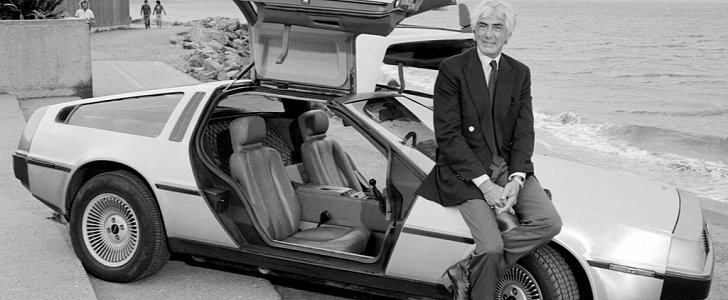 John Delorean with his most famous creation, the DMC-12.