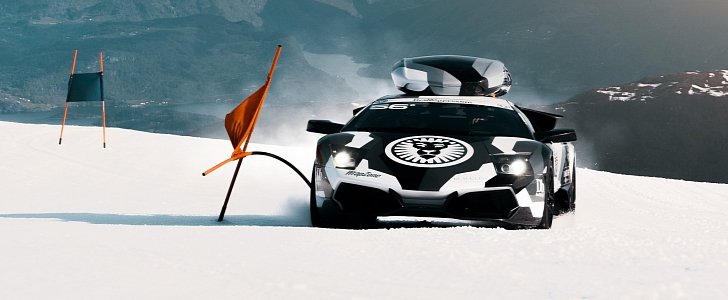 Jon Olsson drives Lamborghini Murcielago on mountain