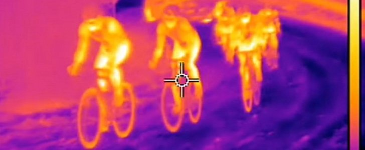 Thermal camera view of cyclists