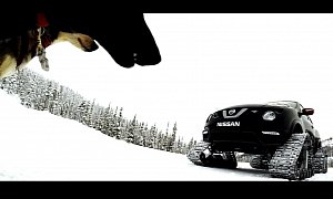 Juke Nismo RS with Snow Tracks Races Huskies in Lapland: Horsepower vs Doge Power