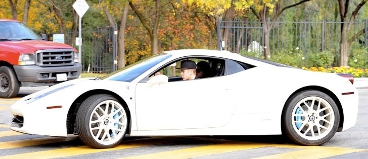 Justin Bieber in his Ferrari 458