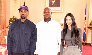 Kanye West Flies Presidential Helicopter in Uganda to Hand Yeezys to Kids