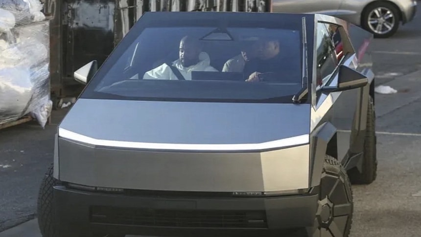 Kanye West goes out for a ride in his just-delivered Cybertruck