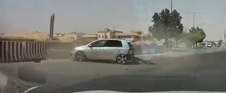 An impatient Volkswagen Golf GTI driver crashes in road rage