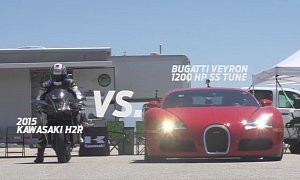 Kawasaki Ninja H2R Owns 1200 HP Bugatti Veyron SS on the Half-Mile Strip