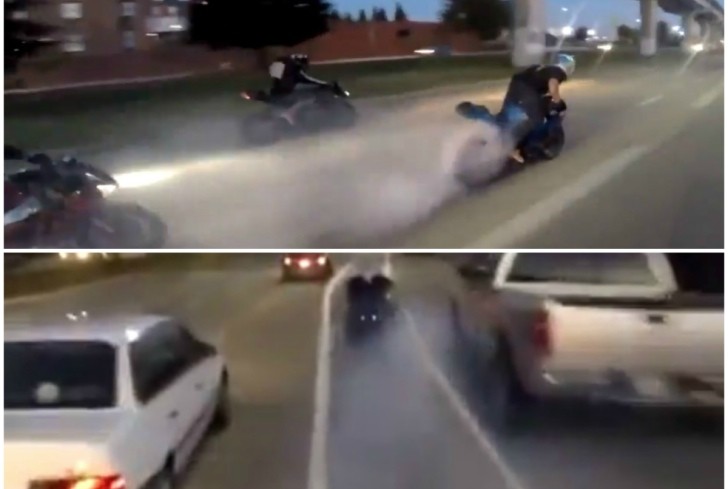 Kawasaki Rider Does Rolling Burnout in Full Traffic