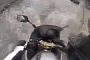 Kawasaki Rider Remains Upright after Hitting a Huge Pond at High Speed