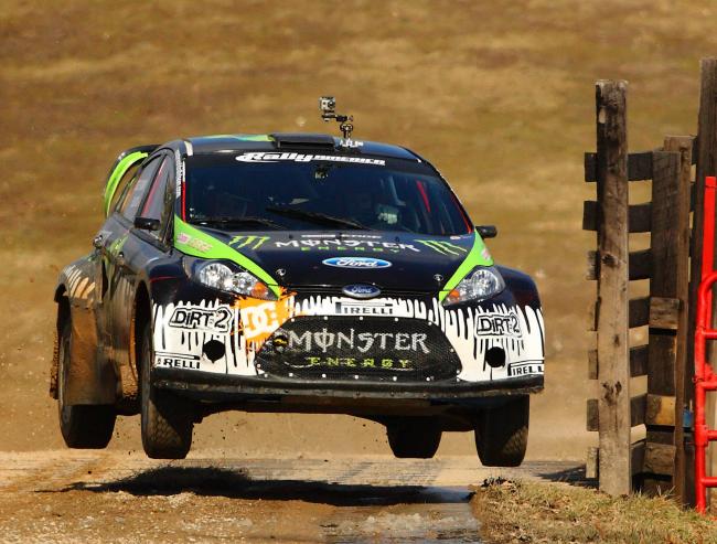 Ken Block takes his Fiesta WRC to the 100 Acre Wood Rally win
