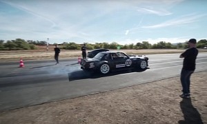 Ken Block's 1,400-Horsepower Hoonicorn Drag Races the Tesla Model S Plaid