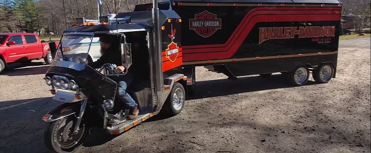The KennyBilt or the Harley-Davidson 9-Wheel Camper is the most recognizable custom Harley 