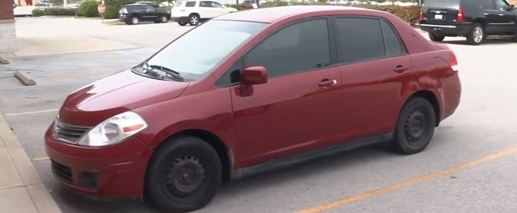 The stolen Nissan Versa after it was put back together again