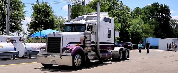 modified Kenworth W900L at the drag strip