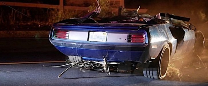 Kevin Hart's wrecked 1970 Plymouth Barracuda