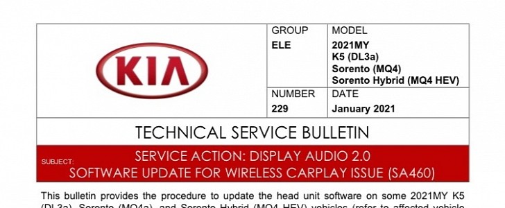 The new Kia tech service bulletin