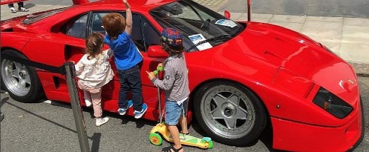 Kids Standing on Ferrari F40 in London