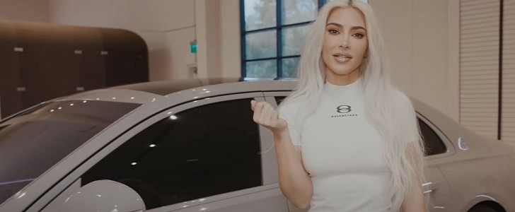 Kim Kardashian matches her Mercedes-Maybach S-Class to her office, drives right inside