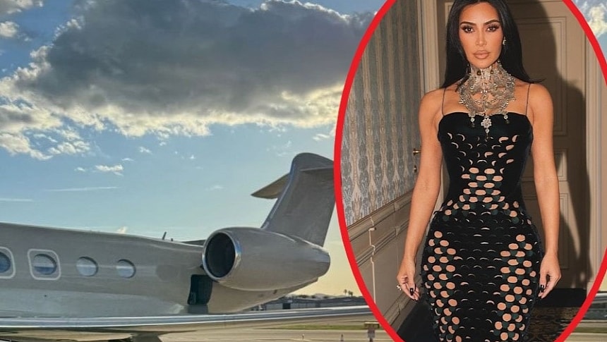 Kim Kardashian shows off her new Tesla Cybertruck, parked by her private jet