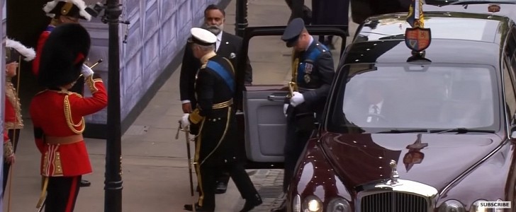 King Charles III and Prince William in Bentley State Limousine