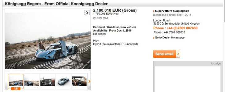 Koenigsegg Regera for sale (from SuperVettura Sunningdale)