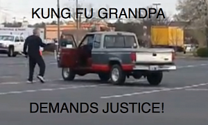 Kung Fu Grandpa Practices in Parking Lot