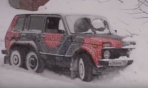 Lada Niva 6x6 Pulling Cars Out Of Snow in Russia Looks Awesome