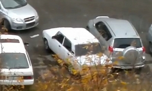 Lada Owner Repeatedly Rams Aveo Blocking His Parking Spot