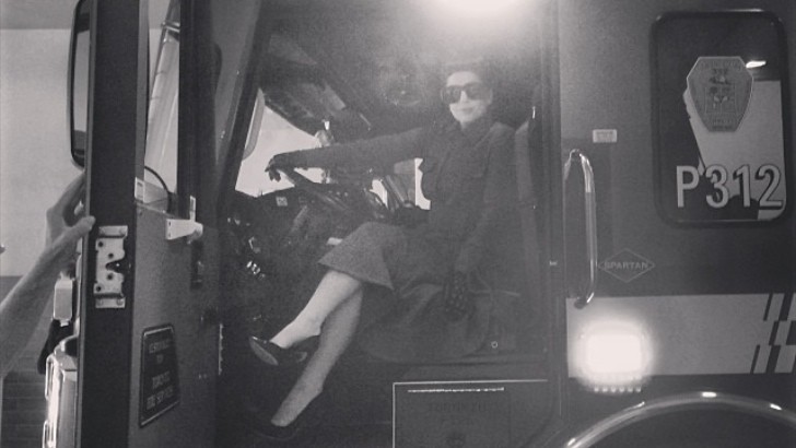 Lady Gaga at the wheel of a fireman truck