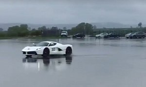 LaFerrari Makes Donuts on Wet Airfield Seem like Child's Play