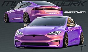 Laid Out Tesla Model S Plaid Sparkles Metallic Purple, Mopars Know It's Chimeral