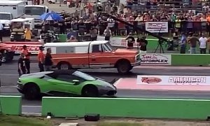 Lambo Huracan Can't Believe Its Luck Drag Racing Against a Farm Truck