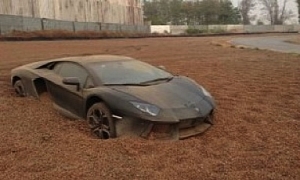 Lamborghini Aventador Buried Alive in Gravel Trap