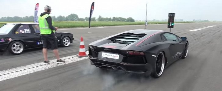 Lamborghini Aventador Drag Races Sleeper E30 BMW 3 Series