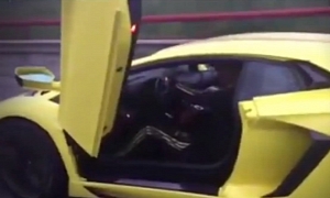 Lamborghini Aventador Driving with Door Up on German Autobahn