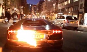 Lamborghini Aventador Exhaust Spits Flames, Sets Car on Fire in London