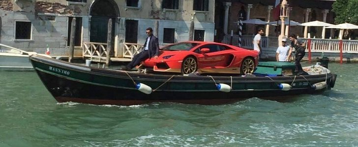 Lamborghini Aventador Miura Homage on a boat in Venice